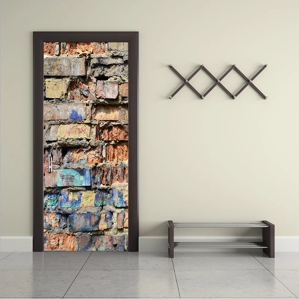 2 панели акварельные кирпичи картина наклейка на дверь наклейки обои украшение