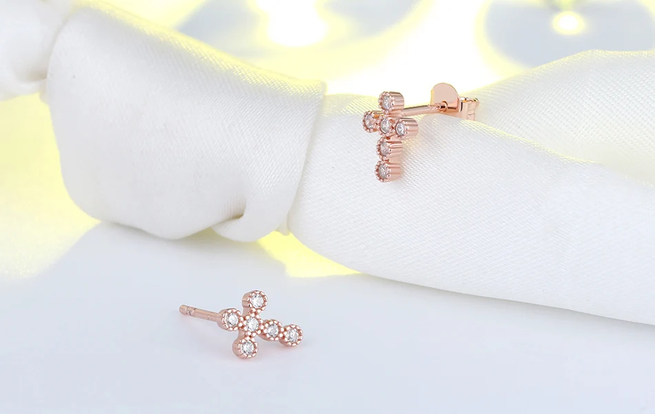 ORSA JEWELS, серьги-гвоздики с крестом для женщин, 925 пробы, серебро, 6 шт., AAA, Ослепительный CZ, рок стиль, женские Клубные вечерние ювелирные изделия, SE106
