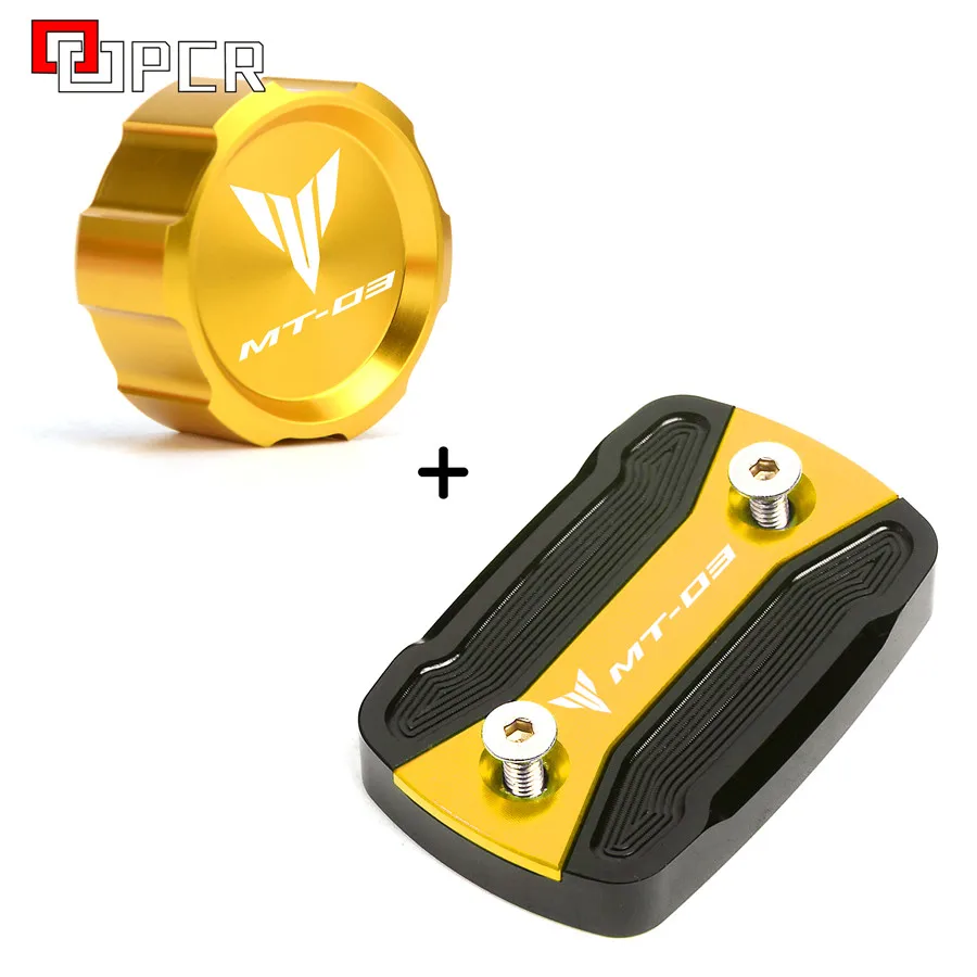 Front and rear gold Высококачественный с логотипом MT-03 черный и синий CNC цилиндр для жидкости главный резервуар Крышка для Yamaha MT03 ABS MT 03 - Цвет: Front and rear gold