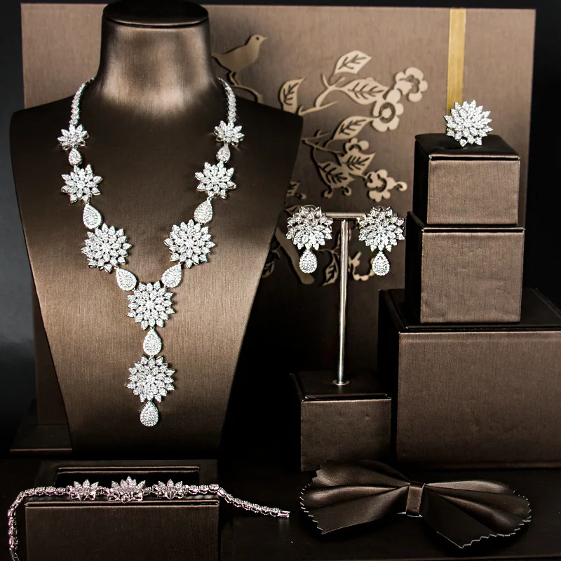 Синий и белый европейский американский модный цветочный микро гальванически покрытый циркониевыми настоящими покрытиями высокого класса ювелирные изделия.