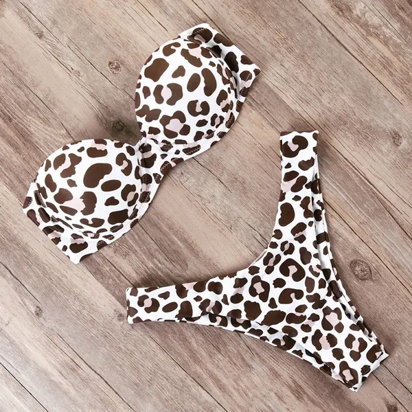 B1964WLP Бикини для женщин Leopard бандо комплект бикини купальный костюм Одежда для купания купальник Maillot De Bain Femme Бразильский Push Up Biquini Леди бикини животных леопардовым принтом комплект бикини купальники - Цвет: B1964WLP