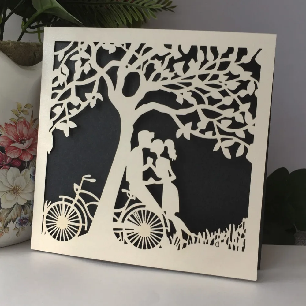 Серебряная жемчужная открытка с велосипедом и поцелуем для влюбленных 25 шт./лот