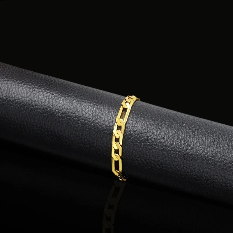 

Bracelet Men Jewelry Wholsale Braslet 2017 Male 21cm Gold Color Figaro Chain Link Bracelets Bangles