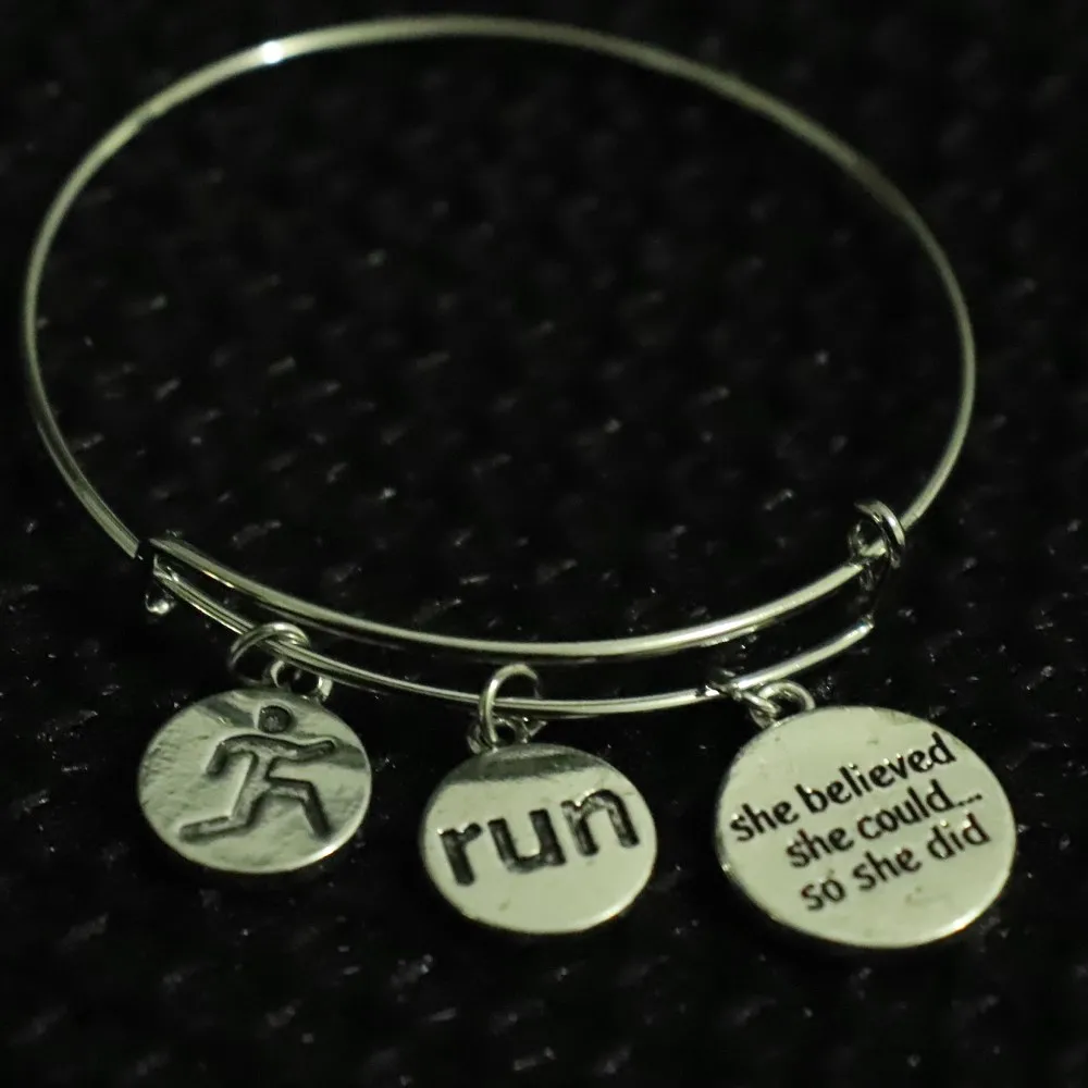 Fashion ancient RUN tag pendant bracelet FIT fitness running men and women gifts Wire Bangle | Украшения и аксессуары