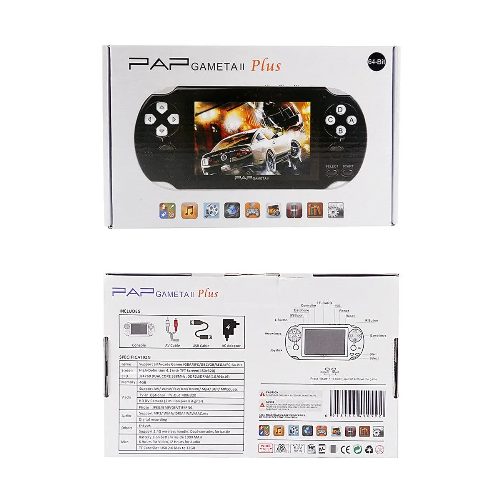 64 бит PAP Gameta II plus HDMI Встроенный 1000 игры MP4 MP5 видео игровые консоли ручной плеер
