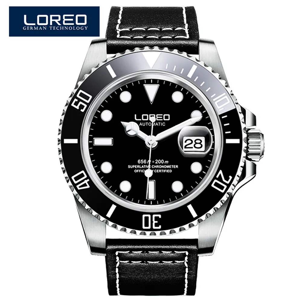 LOREO 200M Diving Watch Automatic Luxury brand Sapphire Mechanical Watch Men Calendar Luminous Seagull 1612 Movement Mens Watch