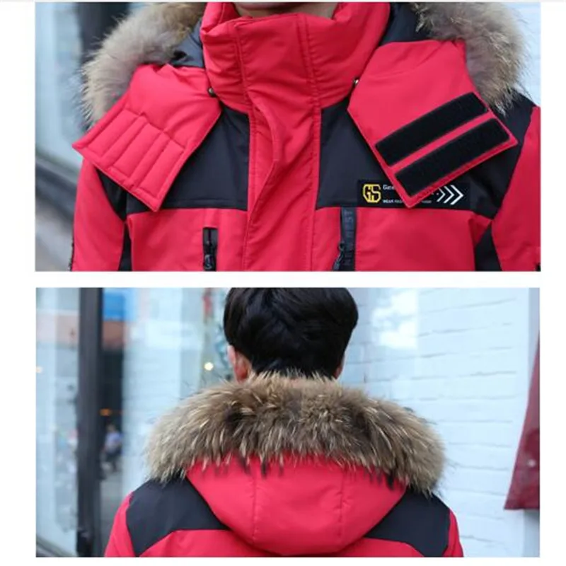 Мужской пуховик с капюшоном Повседневная утепленная куртка мехом енота на