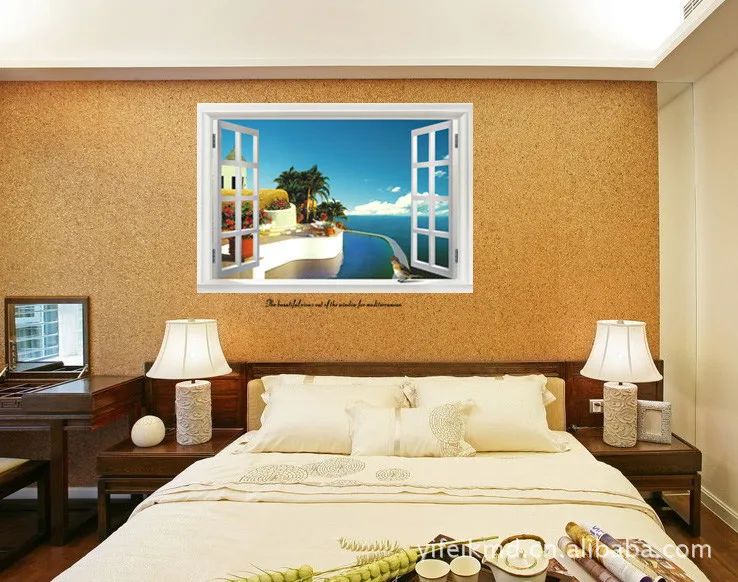 2015 Rushed New Fake Window Wallpaper 3d Wall Sticker decorative Stickers large Home Decoration summer Style free Shipping | Дом и сад