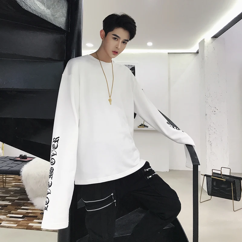 M-2XL!! Autumn European and American letter printing men's long section long-sleeved hip-hop loose bottoming shirt. | Мужская одежда