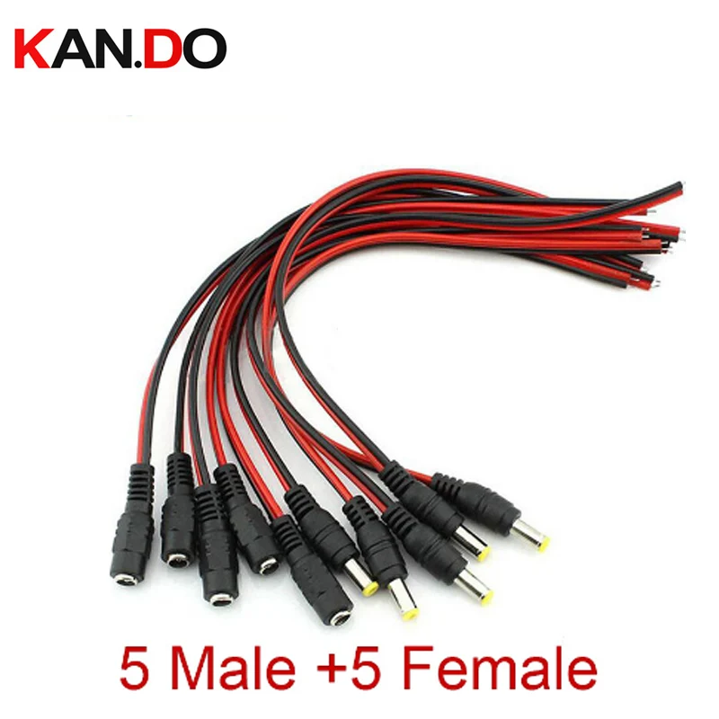 

10pcs/Lot 2.1x5.5 Mm Male Female Plug 12V Dc Power Pigtail Cable Jack For Cctv Camera Connector Tail Extension Power Wire