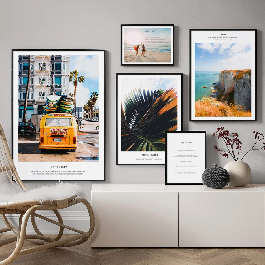 Sun Beach Surf Car Тропическое растение настенная живопись на холсте скандинавские
