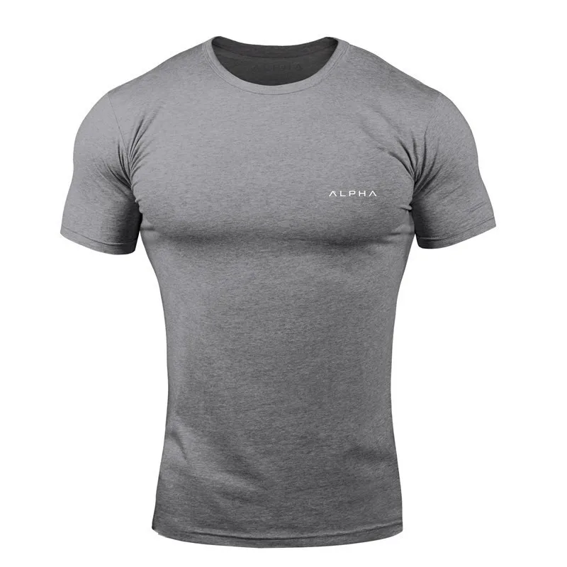 Dark gray Хлопковая Спортивная футболка, Мужская футболка с коротким рукавом для бега, Мужская футболка для тренировок, фитнеса, Спортивная футболка Rashgard - Цвет: Dark gray