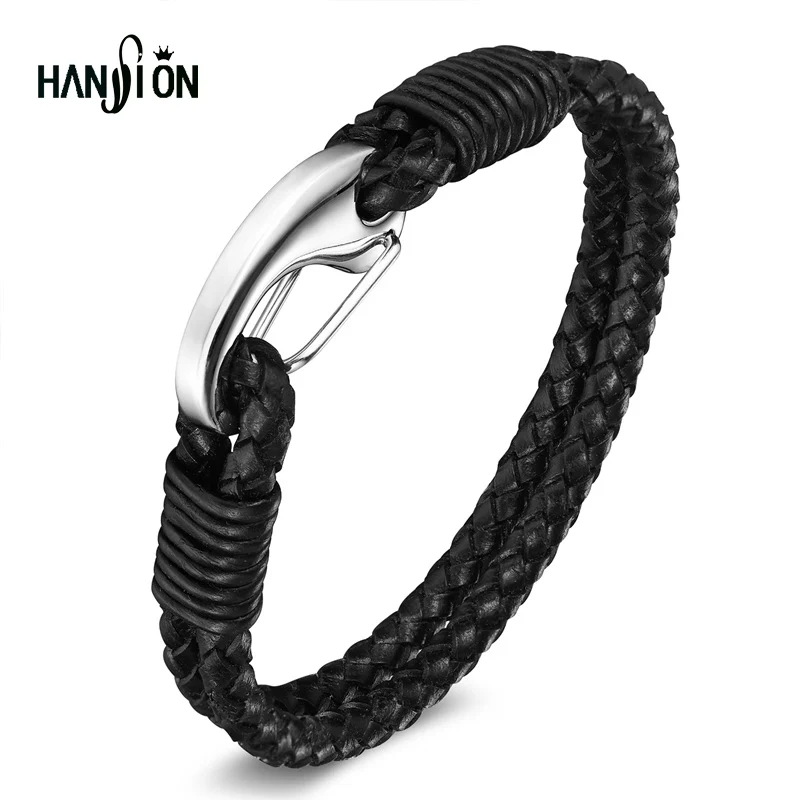 Мужской кожаный браслет XiongHang из нержавеющей стали с крючком белого цвета -