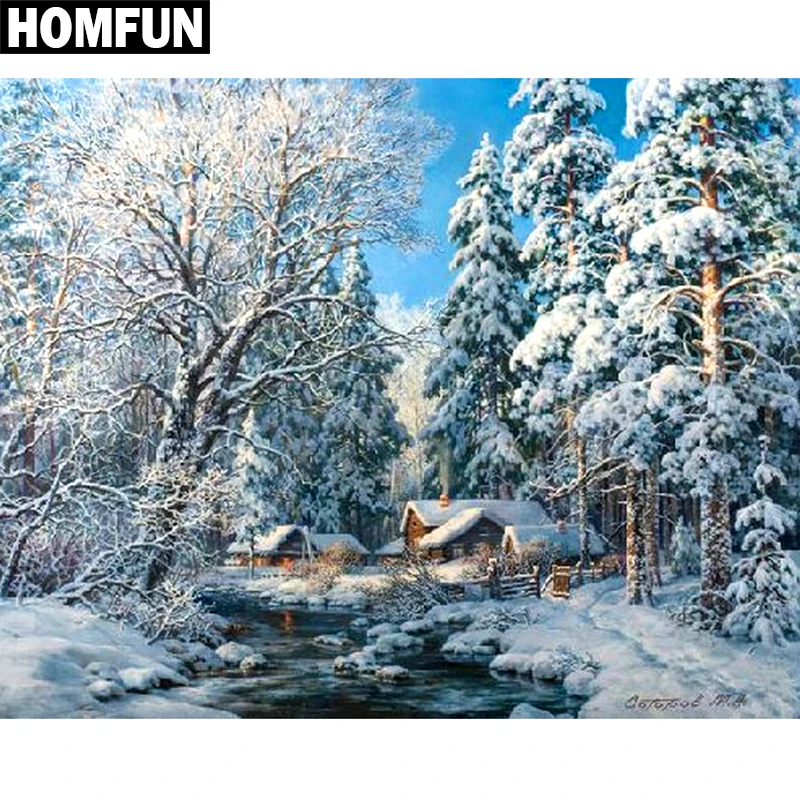 

HOMFUN Full Square/Round Drill 5D DIY Diamond Painting "Snow Forest" Embroidery Cross Stitch 5D Home Decor Gift