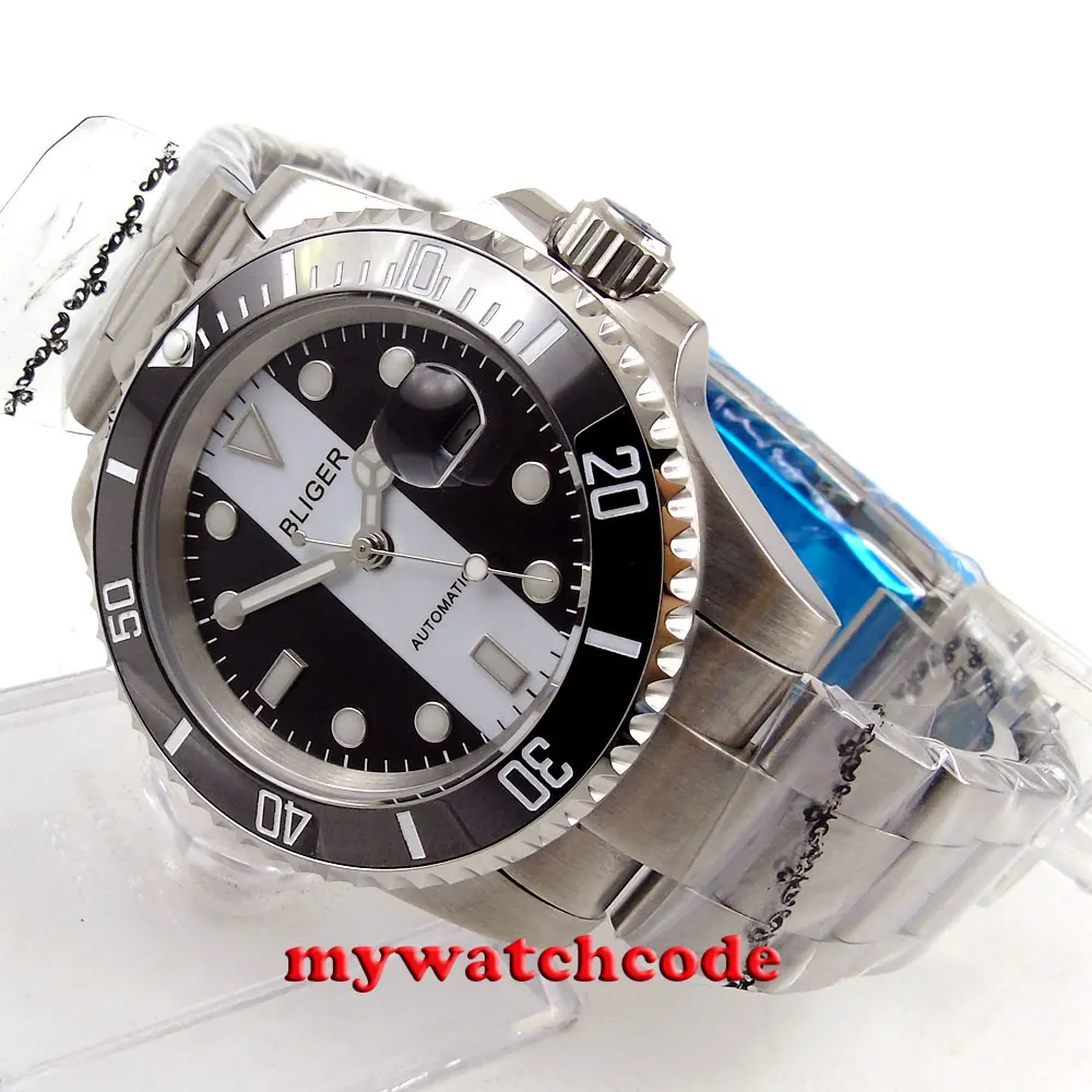 

Bliger black white dial sapphire glass ceramic bezel automatic mens watch B140