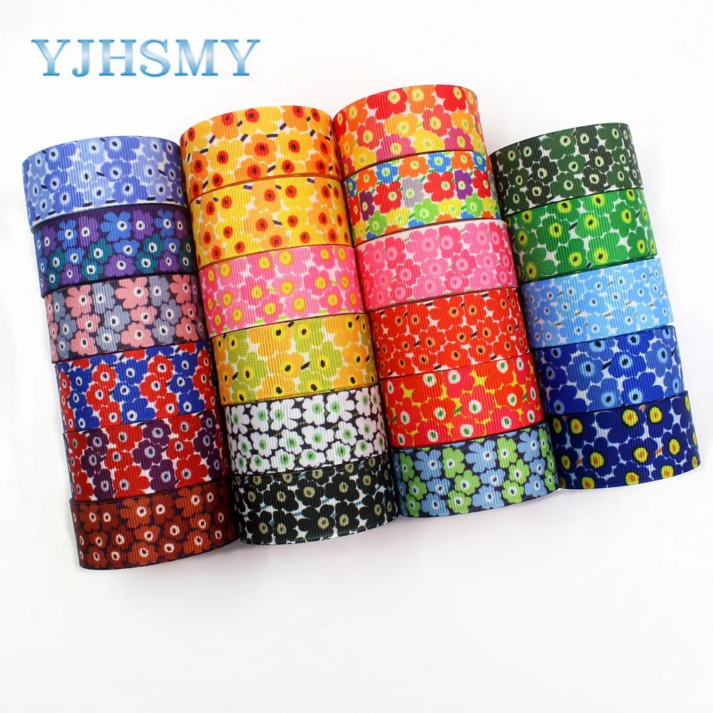 YJHSMY I 19321 662 22 мм 10 ярдов Цветок термопечать ленты grosgrain Бант колпачок DIY аксессуары
