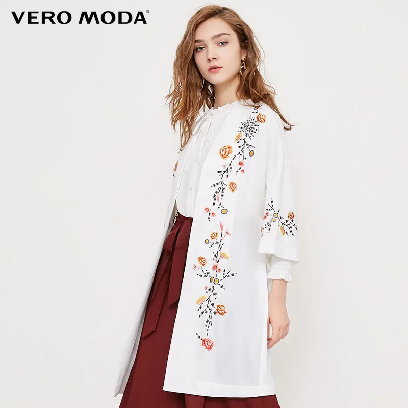 Vero Moda Весна Лето Новая женская цветочная вышивка с открытыми плечами рукава шифоновое пальто куртка женская| 318121549