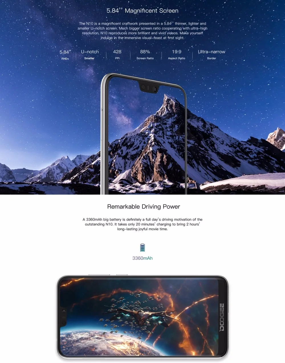 DOOGEE N10 мобильный телефон 16.0MP фронтальная камера 3360 мАч Android 8 1 4G LTE Восьмиядерный 3