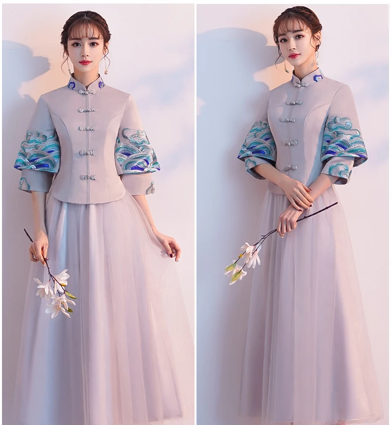 Новинка 2019 китайская стильная стойка с воротником цветное платье вышивкой