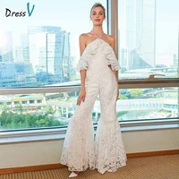 dressv elegant halter neck wedding dress sheath ruffles ruched lace jumpsuit floor length bridal outdoorchurch wedding dresses