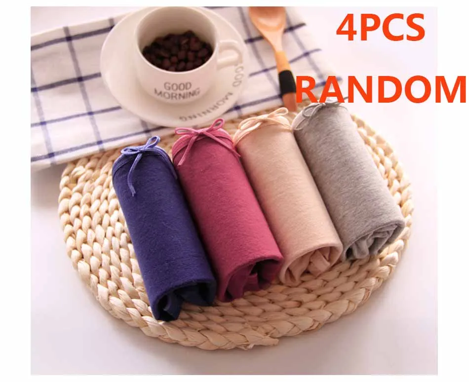 4PCS RANDOM Трусы из натурального хлопка, трусы, женское нижнее белье, женские трусики для девушек, Трусики с высокой талией, трусы, нижнее белье, большие размеры S - Цвет: 4PCS RANDOM