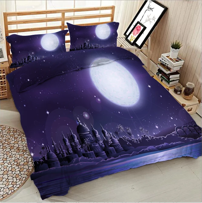 

4/6pcs bedding set 3D digital printing blue moon duvet cover set bedsheet pillowcase US size super King size