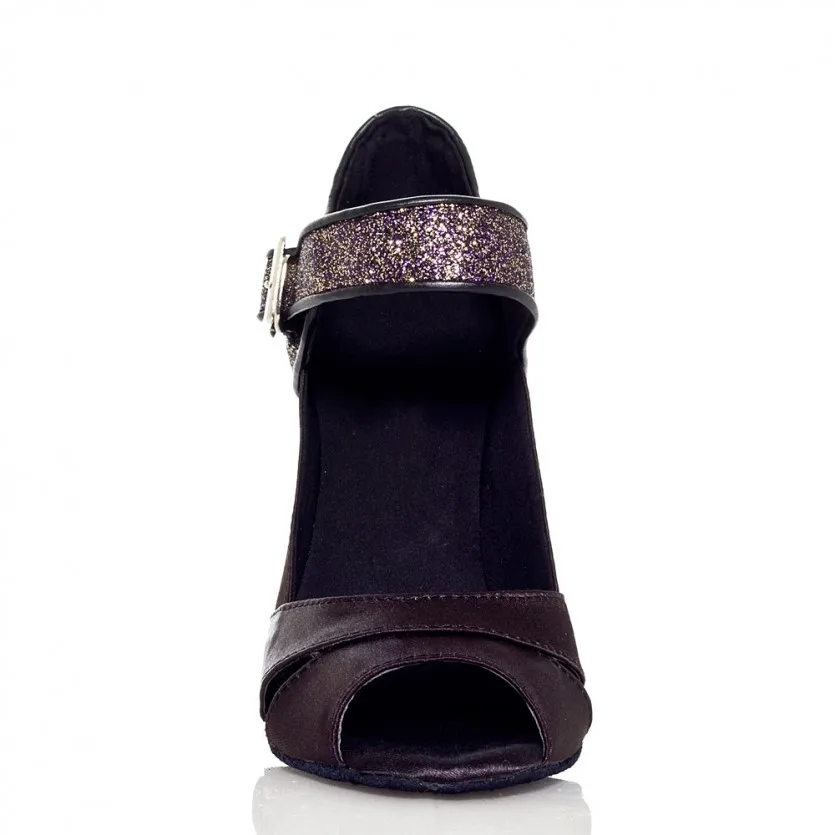 Женские танцевальные туфли JuseDanc черные блестящие на высоком каблуке для бальных