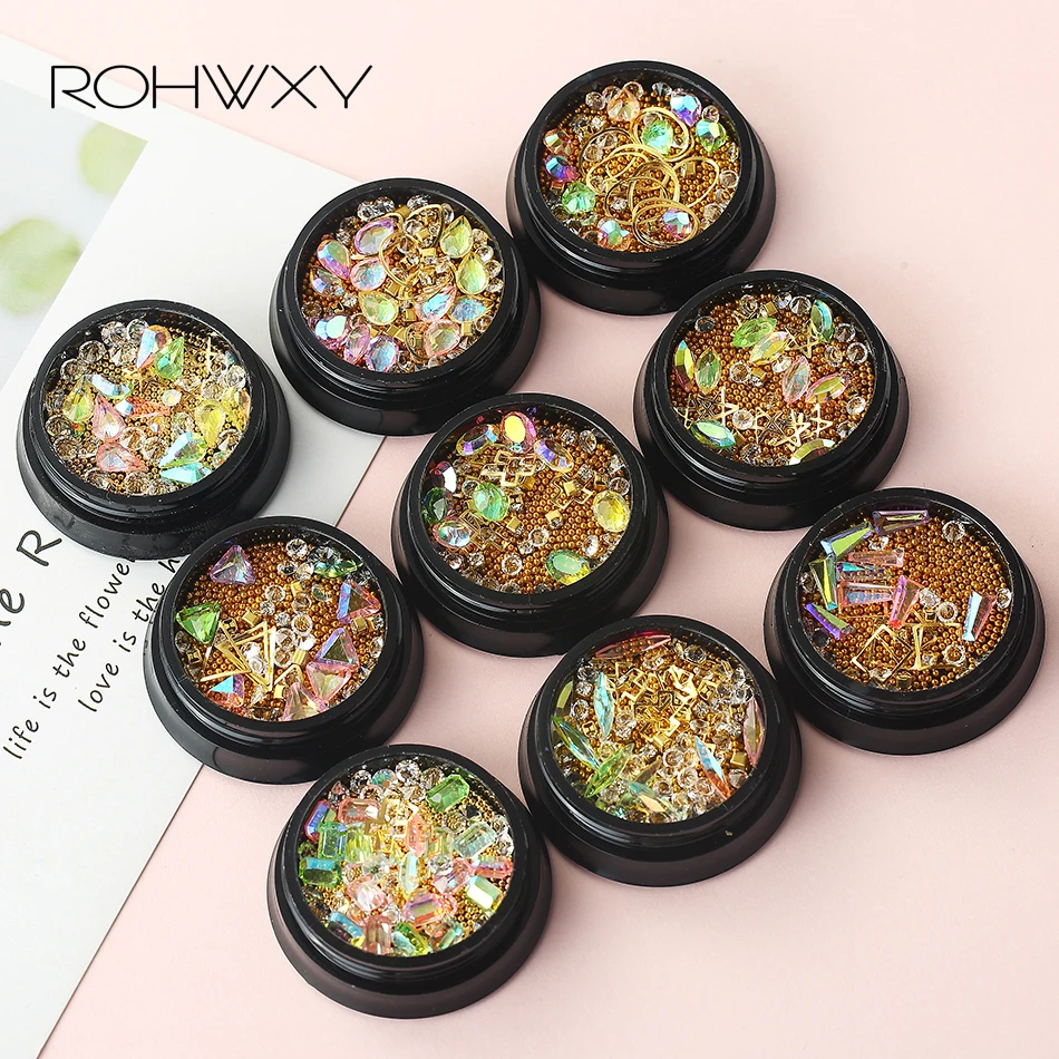 ROHWXY 1 коробка украшения для ногтей DIY 3d аксессуары Стразы смешанные небольшие