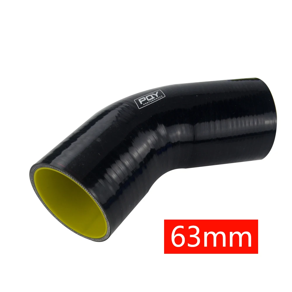 2.5inch 63mm black Синий/черный и желтый 2," 2,5" " 51 мм 63 мм 76 мм 45 градусов Локоть силиконовый шланг Труба интеркулер турбо впускная трубопроводная муфта шланг - Цвет: 2.5inch 63mm black