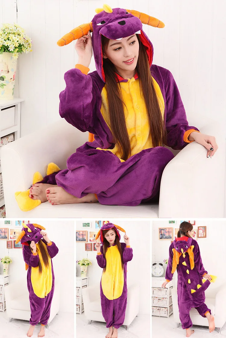 PSEEWE, зимняя Пижама с динозавром, стежка, пижама с животными, onesie, для женщин, мужчин, унисекс, для взрослых, фланелевая ночная рубашка, комплекты домашней одежды