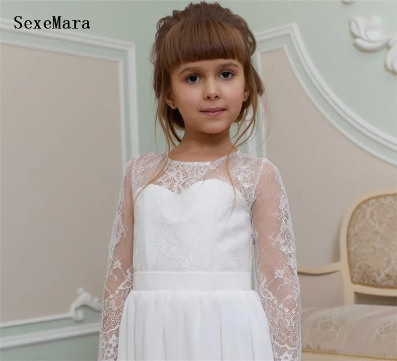 Белые кружевные трапециевидные платья для девочек Платье мамы и дочки с длинными