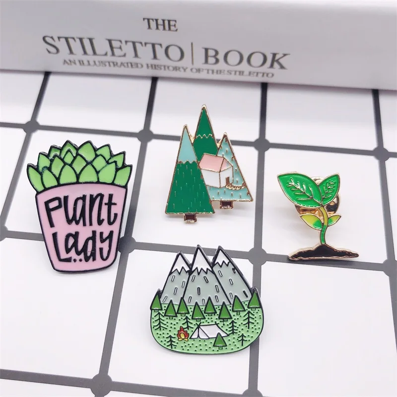 Cartoon Enamel Pins Mountain Peak Plant Lady Button Badges Brooch Bag Hat Shirt Jewelry Fashion Trinket For Friends | Украшения и