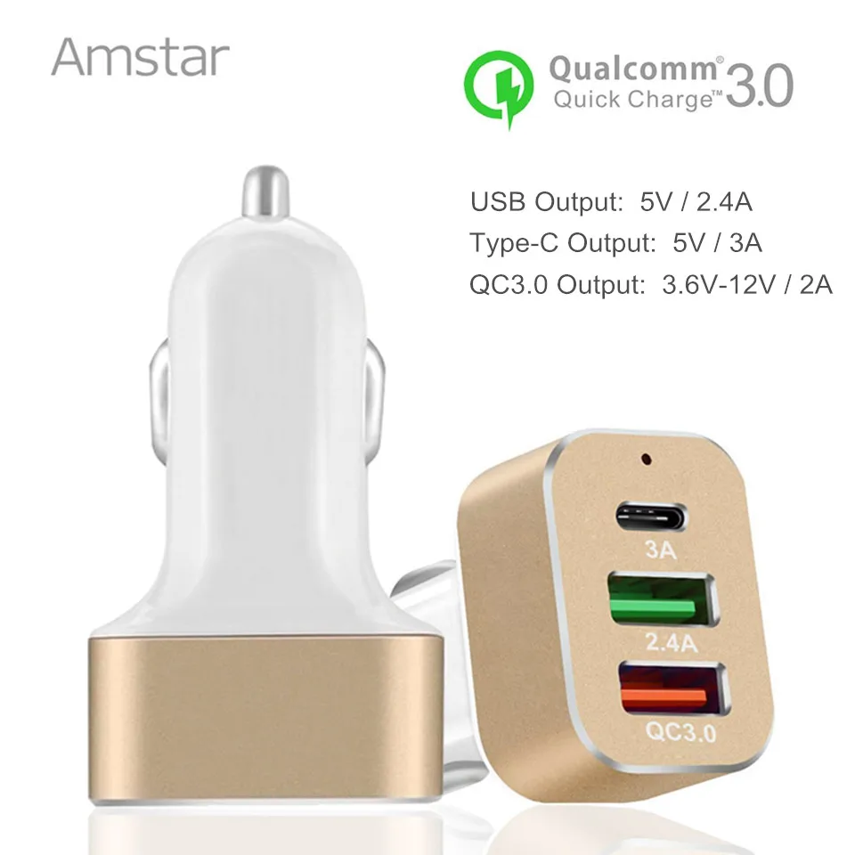 Amstar автомобиль Зарядное устройство 39 Вт Quick Charge 3 0 usb кабель для быстрой зарядки и