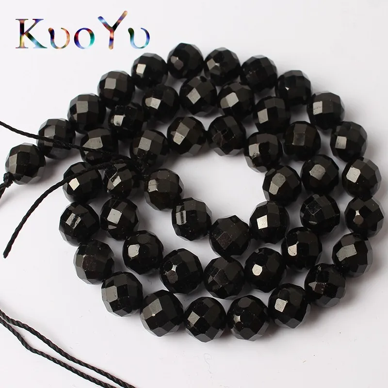 Натуральный граненый черный турмалин драгоценный камень Бисер для ювелирных