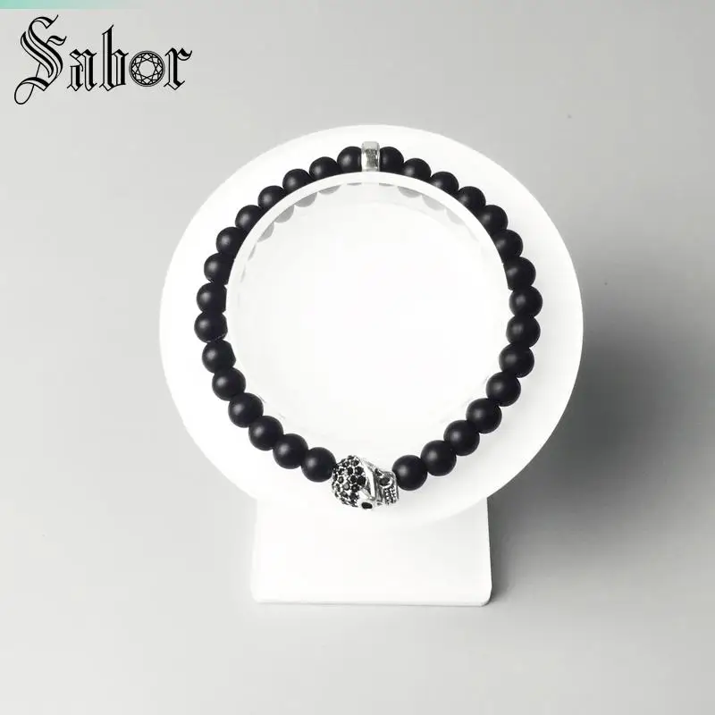 Томас череп бисера и 6 мм бусины матовый черный обсидиан стрейч браслет Rebel