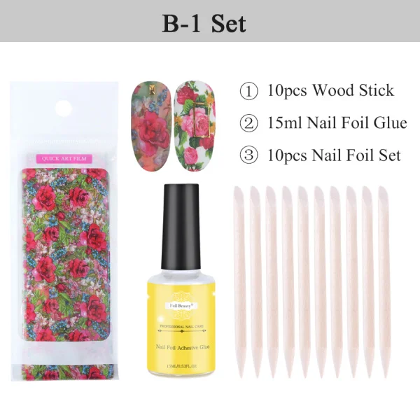 B-1 Set Фольга для ногтей клеевой гель набор цветок Звездная Holo бумага DIY переводная Фольга для ногтей черная Прозрачная основа под лак гель маникюр CH798-1 - Цвет: B-1 Set