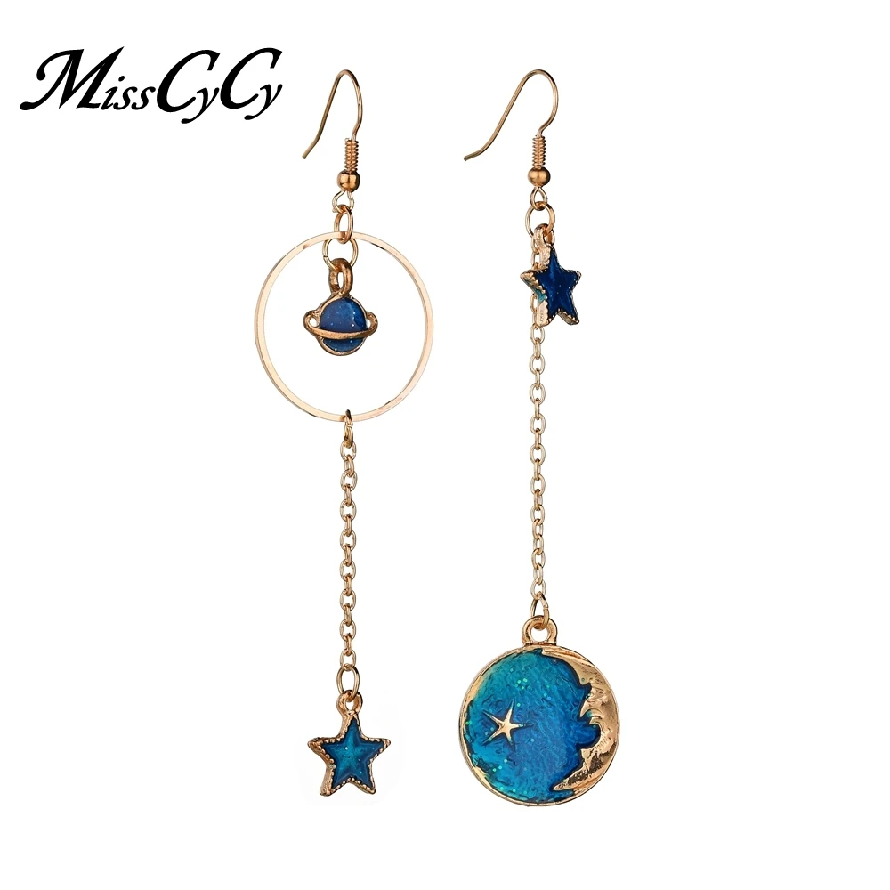 Женские асимметричные серьги MissCyCy 2020New Creative Blue Universe модные с кисточками |