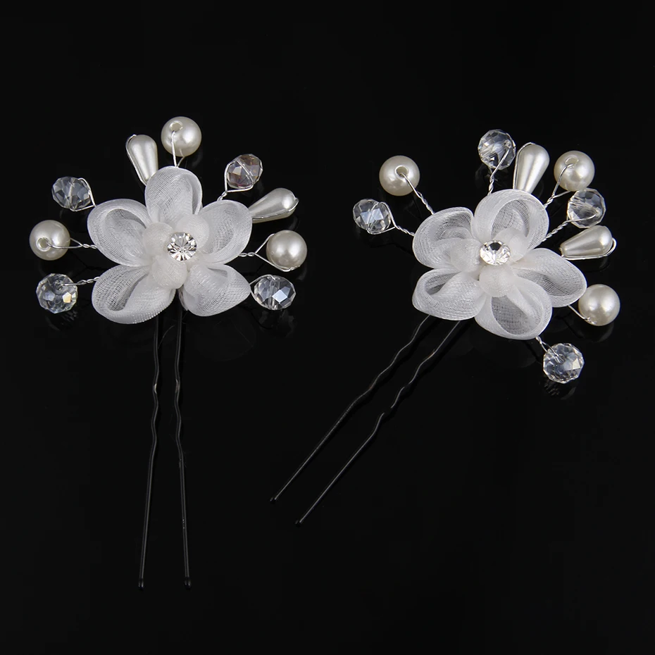 5pcs Romantic Hairpin Hairwear White Crystal Hairpins Simulated Pearl Girls Tiara Crown Jewelry Bridal Hair Clipsfor women | Украшения и