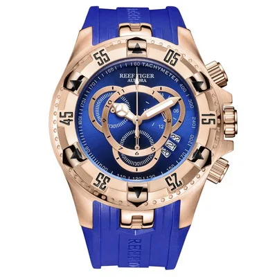Reef Tiger Aurora Serier RGA303-2 мужские спортивные большие часы водонепроницаемые кварцевые наручные часы с хронографом большой циферблат-розовое золото - Цвет: p5