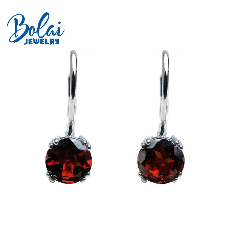 Bolaijewelry, натуральный красный гранат, Круглый, 7,0 мм, 3ct, драгоценный камень, висячие серьги, серебро 925 пробы, хорошее ювелирное изделие для женщин, как Рождественский подарок