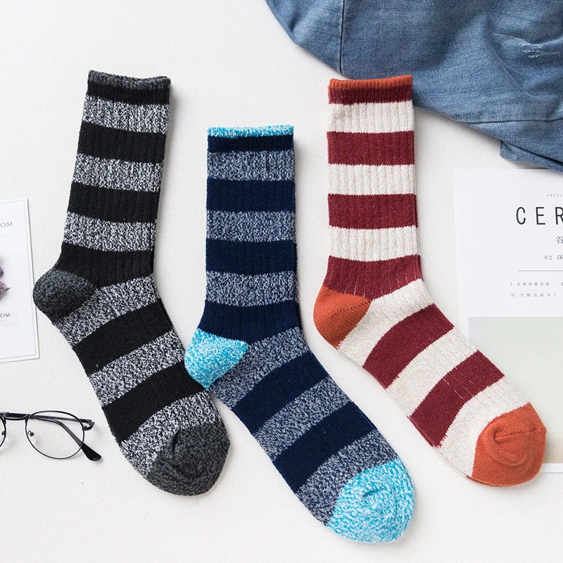 Мужские модные полосатые носки мужские зимние теплые высококачественные