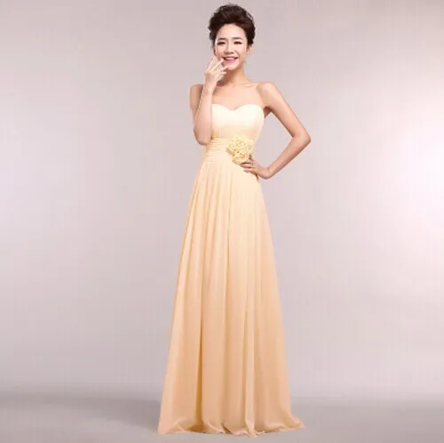 champagne long Милая платья невесты с плеча шифон цветок плиссированные талии Vestido де Madrinha де Casamento лонго платье ну вечеринку выпускные платья romantic платья для подружек невесты платье подружек невесты - Цвет: champagne long