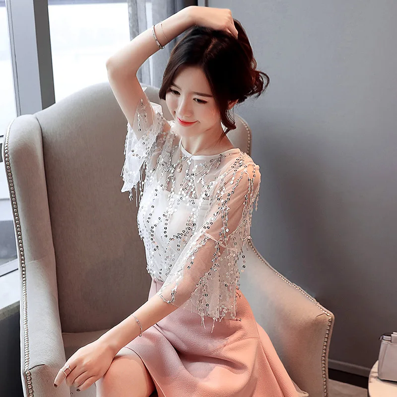 Новое поступление лета 2020 шифоновая блузка в Корейском стиле с расклешенными