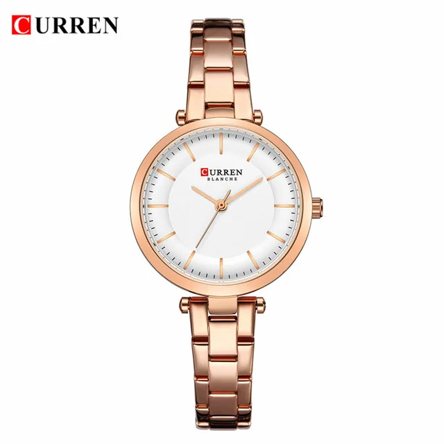 rose gold CURREN люксовый бренд минималистичные Кварцевые часы Женские часы с браслетом из розового золота повседневные тонкие часы для дам Наручные часы со сталью - Цвет: rose gold