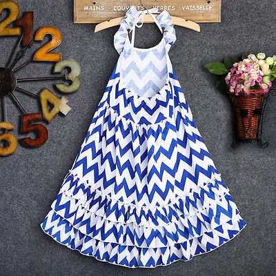 2016 новинка модное платье с лямкой на шее для маленьких девочек Boho Maxi длинные
