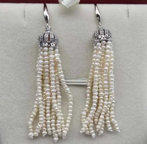 Beautiful White Cream Small Crown Tassel Pearl Earrings Hook | Украшения и аксессуары