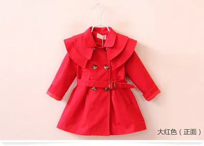 RED coat Пальто для маленьких девочек, осеннее пальто для маленьких девочек, модный детский плащ, зимняя куртка с поясом для малышей, верхняя одежда для девочек 1, 2, 4, 5, 6, 8 лет - Цвет: RED coat