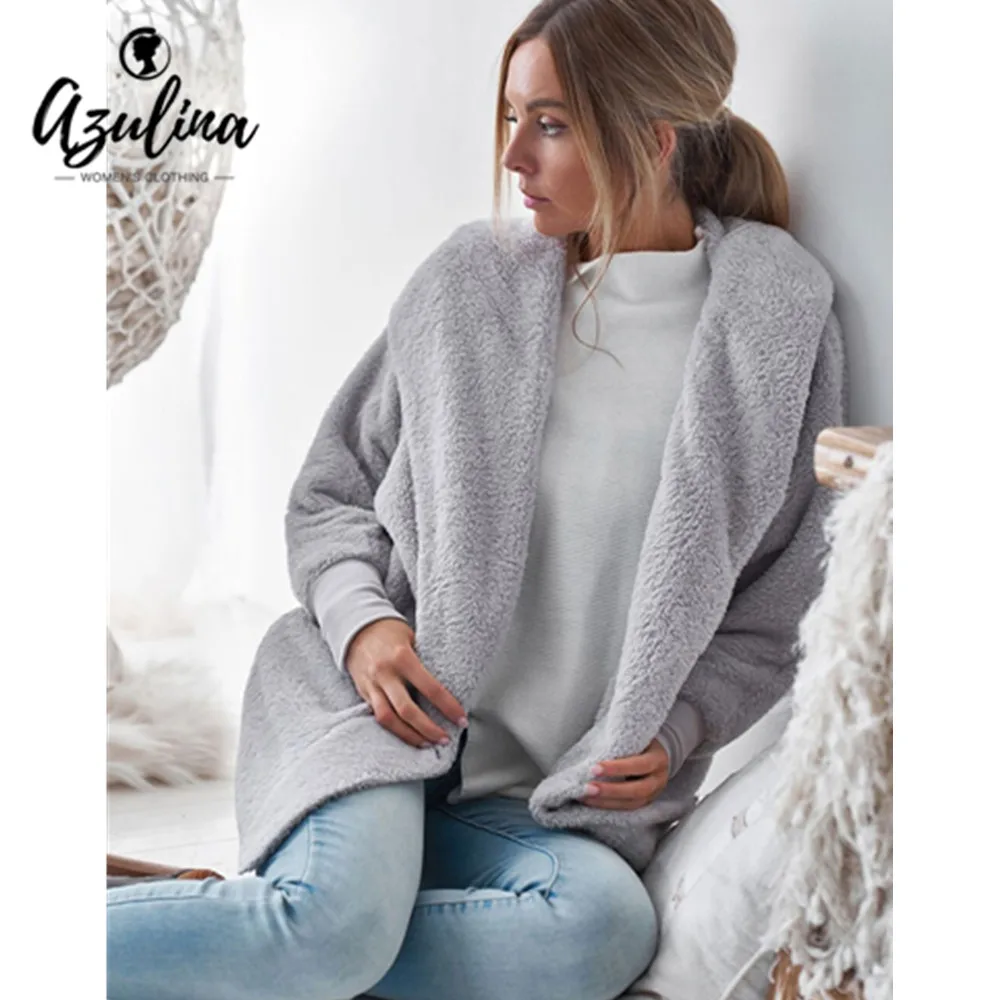 AZULINA пальто из искусственного меха для женщин 2018 осень зима теплая куртка с