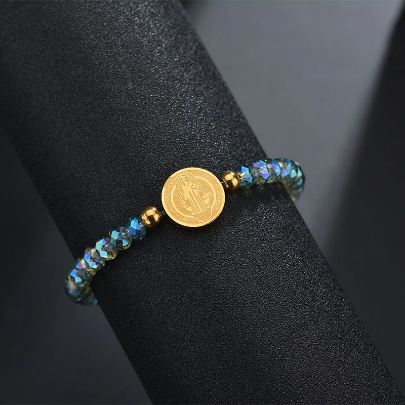 Colorful-gold Letdiffery святой Бенедикт бусины браслеты двойные боковины из нержавеющей стали браслеты Религиозные ювелирные изделия Рождественский подарок - Окраска металла: Colorful-gold