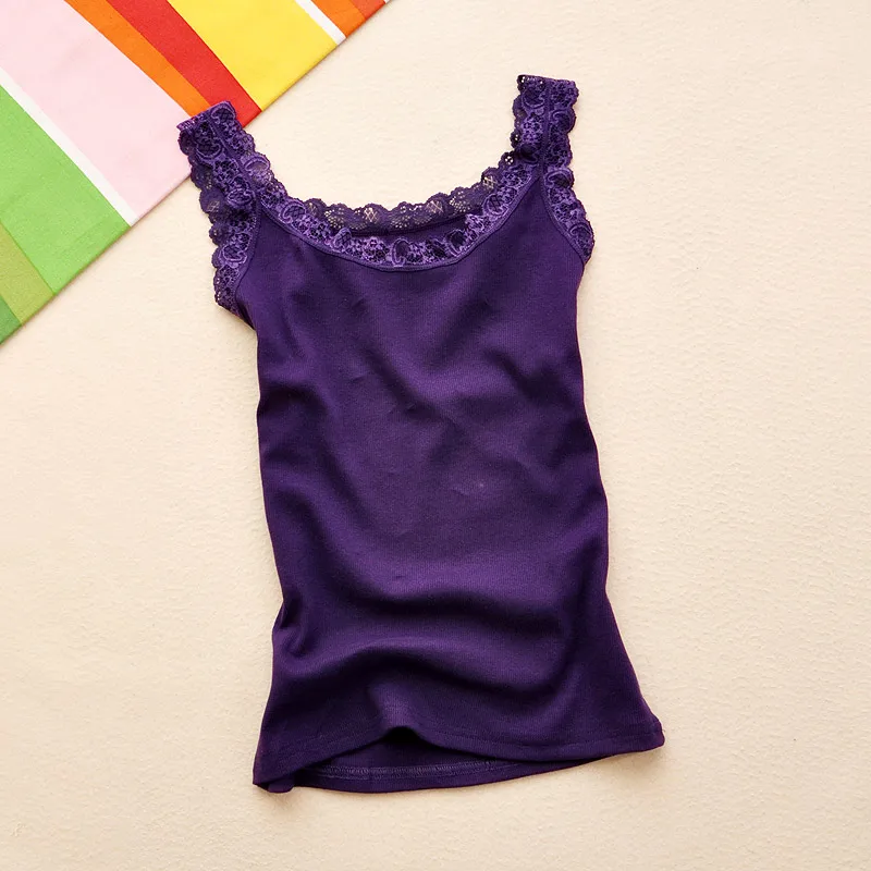 Dark Purple Дамы тонкий жилет Топ Женская одежда дышащая Трикотажная майка Классический майка шею Кружевные Бретельки черная рубашка - Цвет: Dark Purple